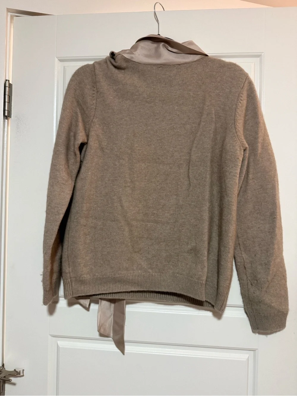 Tory Burch Taupe Scarf-Neck Wool Blend Sweater